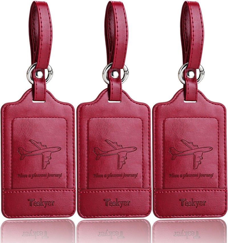 Teskyer Luggage Tags, 3 Pack Premium PU Leather Luggage Tags Privacy Protection Travel Bag Labels Suitcase Tags - Image 1
